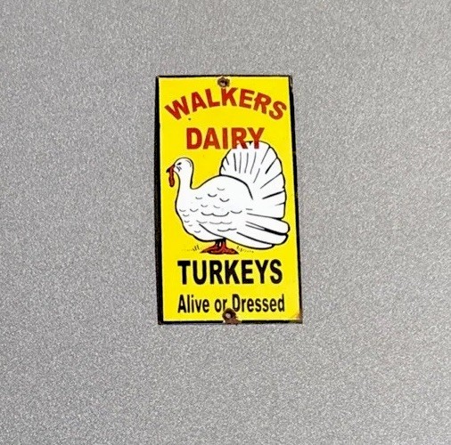 VINTAGE WALKER DAIRY FARM PALM DOOR PUSH PORCELAIN SIGN CAR GAS OIL MOTORCYCLE