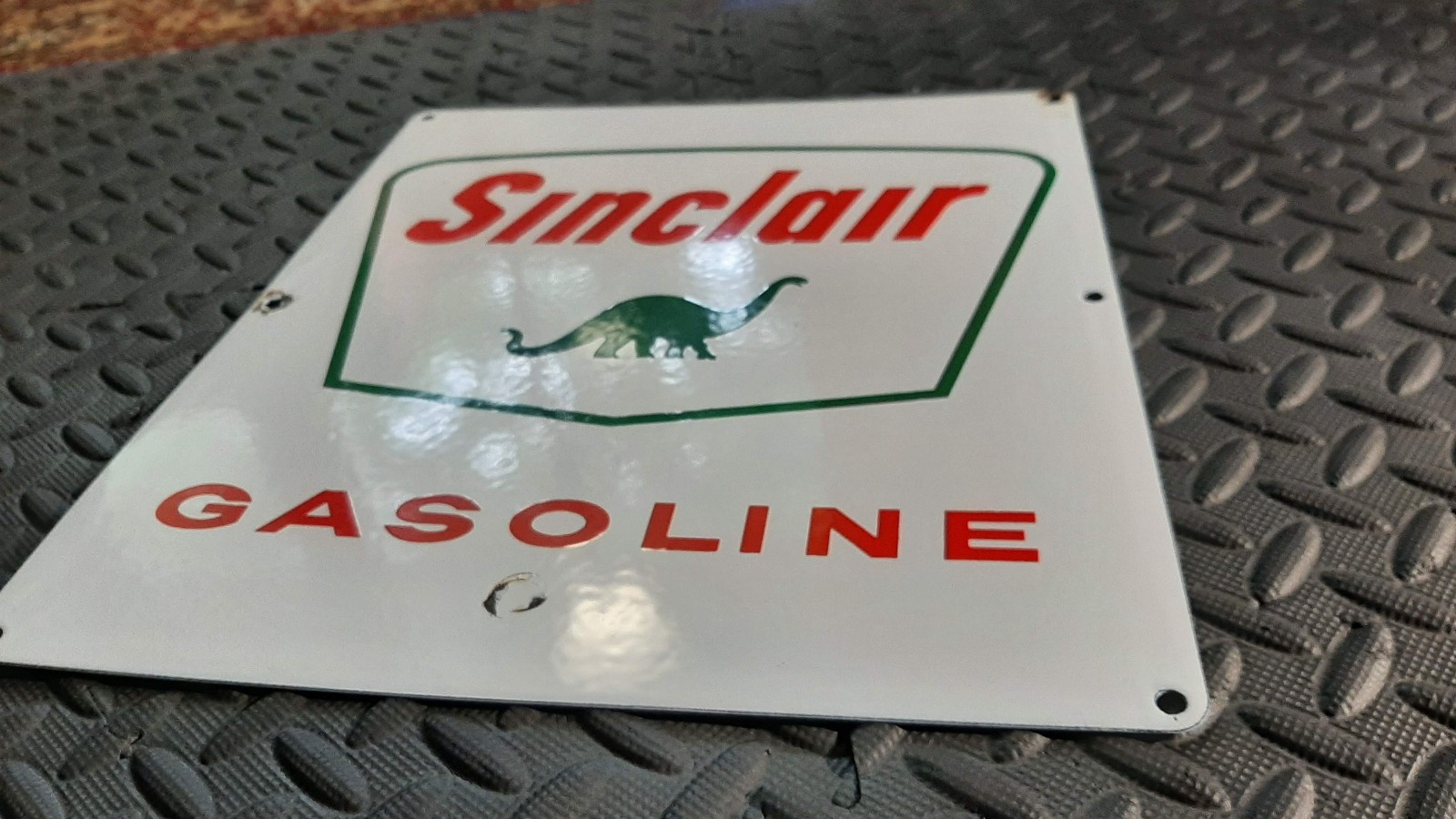 100% ORIGINAL PORCELAIN SINCLAIR DINO PUMP PLATE GAS STATION SIGN NO REPOPS EVER