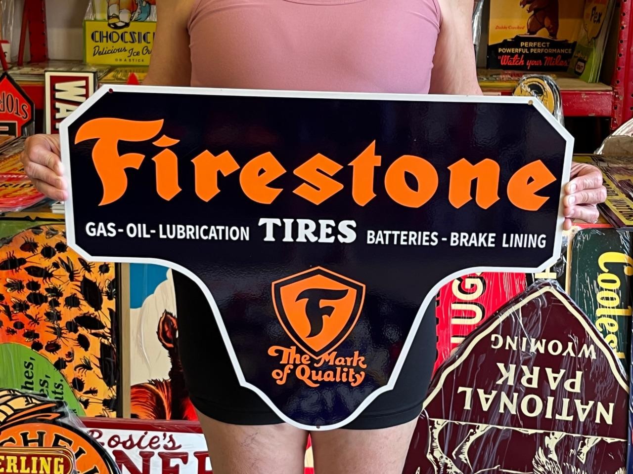 Vintage Style Metal Sign Firestone Tires NOT Porcelain 24×18 Made USA