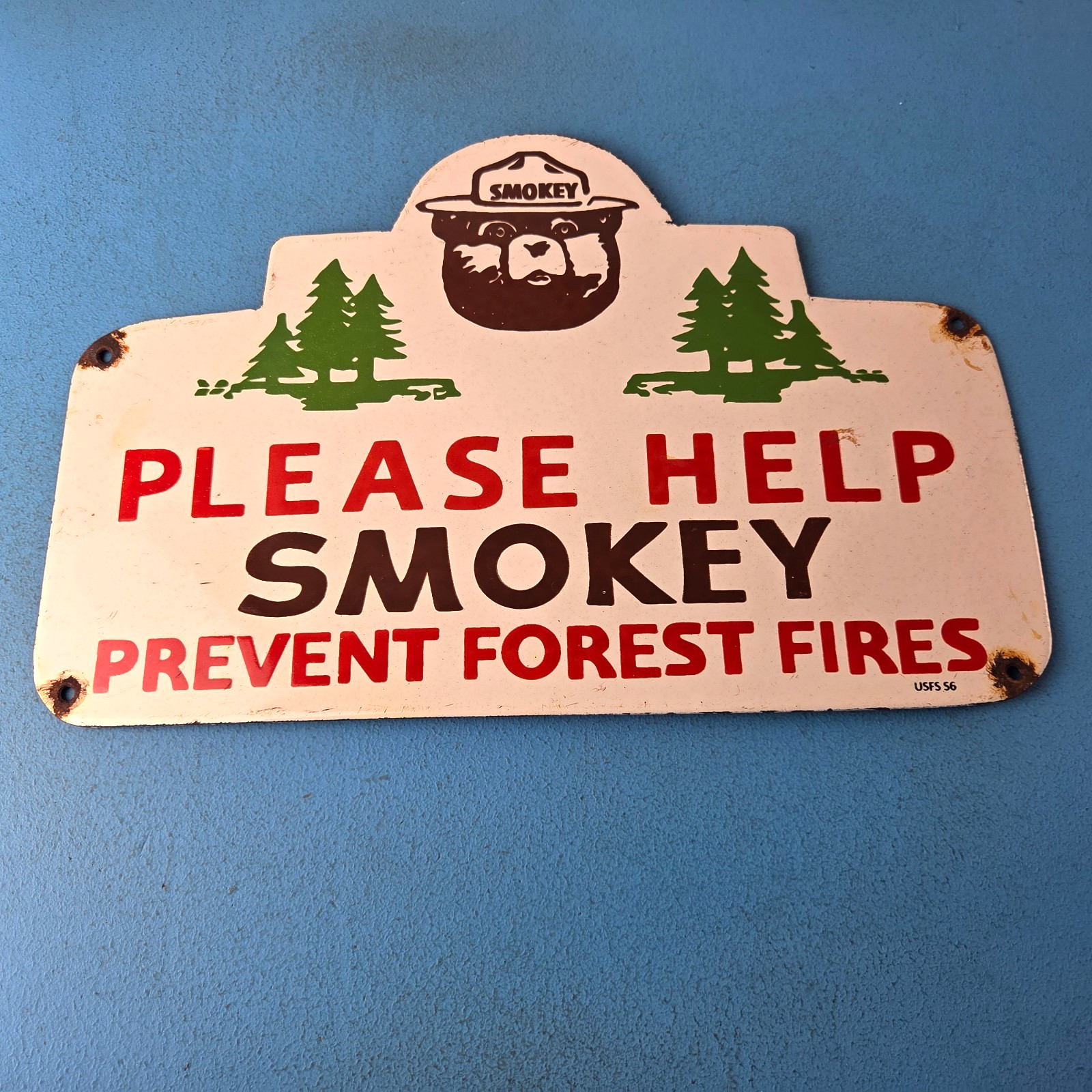 Vintage Forest Service Sign – Smokey Bear Hiking Wilderness Gas Porcelain Sign