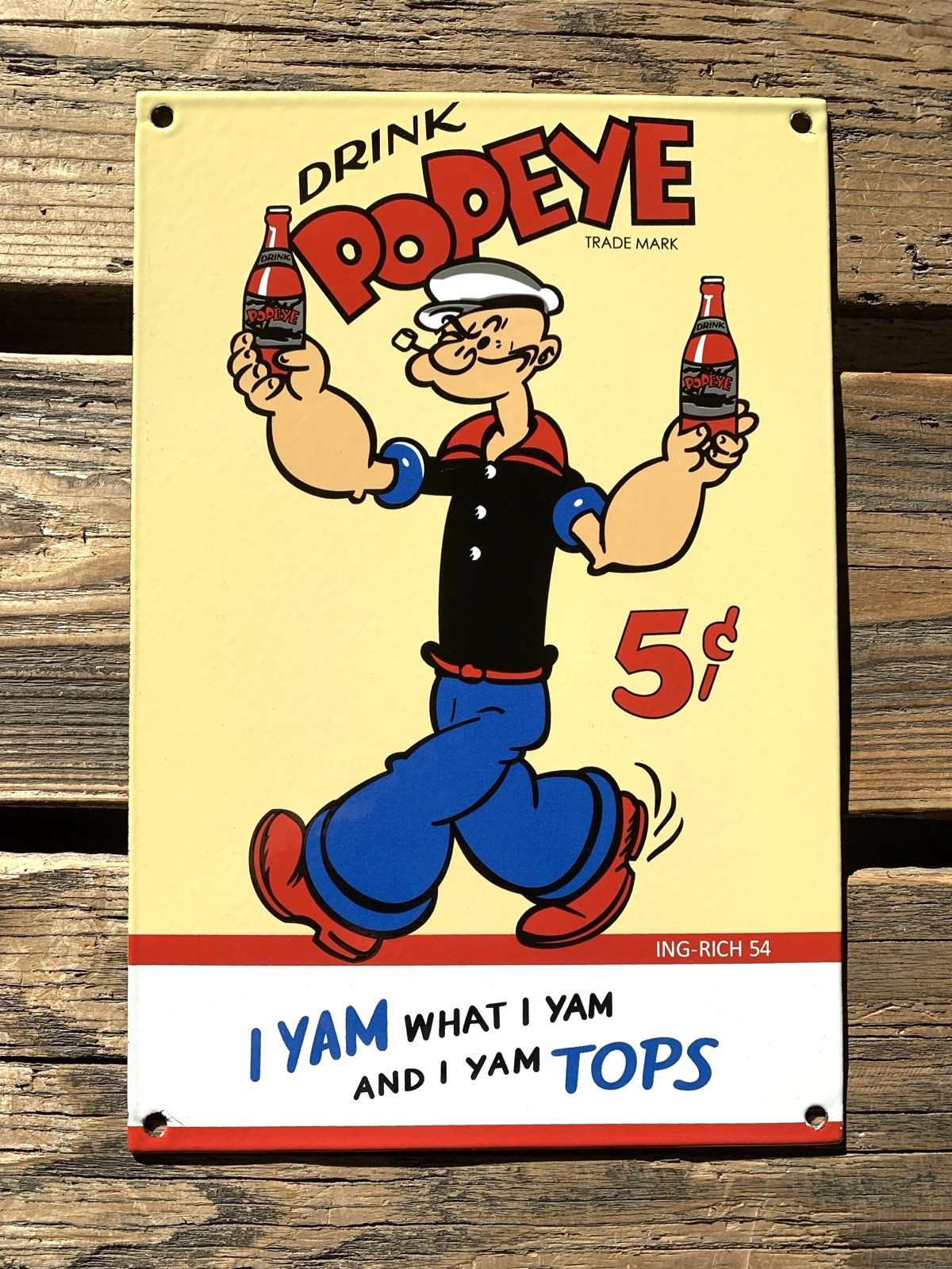 VINTAGE POPEYE SAILOR PORCELAIN SIGN MOTOR OIL SODA POP GAS OIL DISNEY PUMP