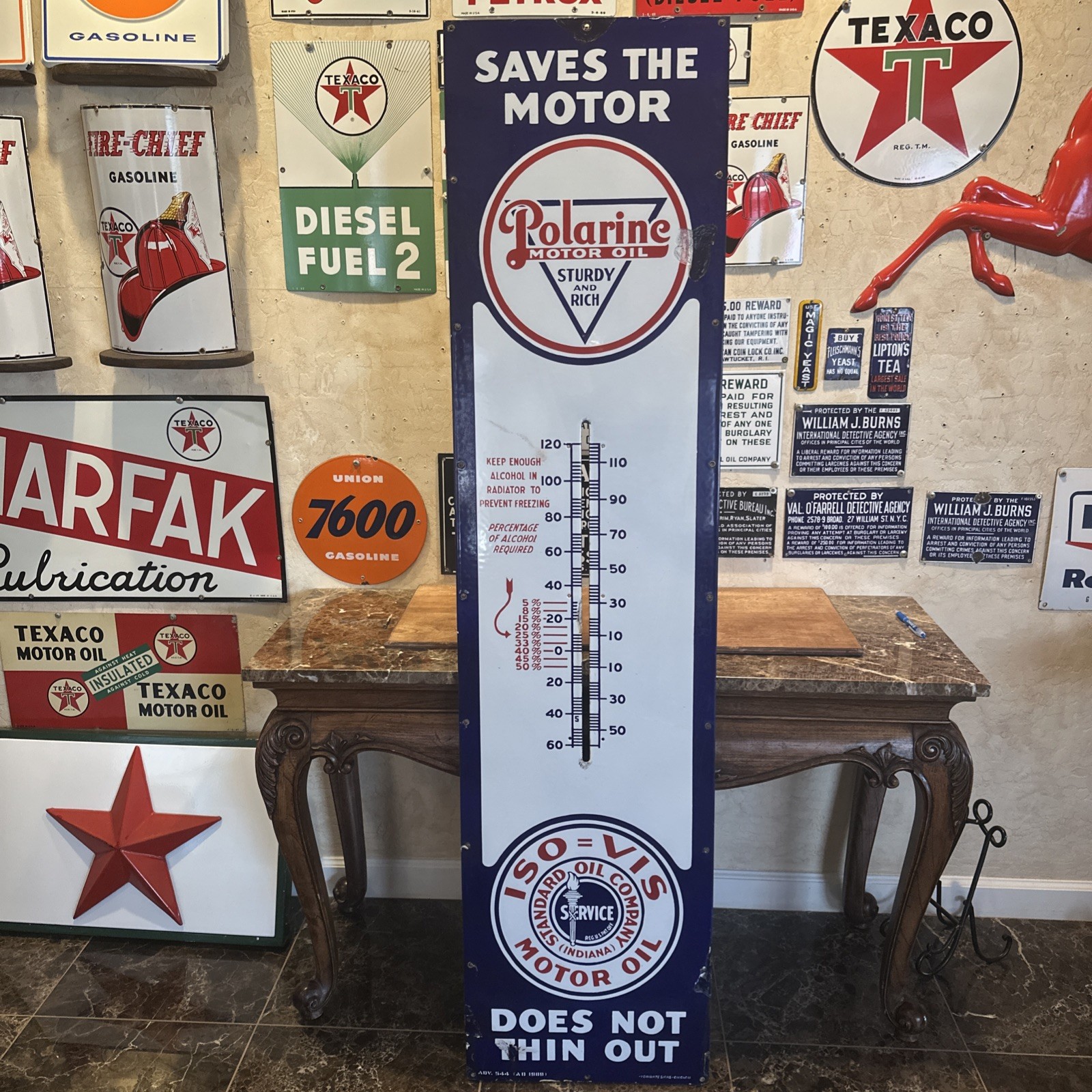 ORIGINAL ‘POLARINE STANDARD OIL PORCELAIN THEROMETER 72X17.5 INCH