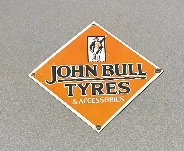 VINTAGE 14” JOHN BULL TYRES TIRES PORCELAIN SIGN CAR GAS OIL TRUCK GASOLINE AUTO