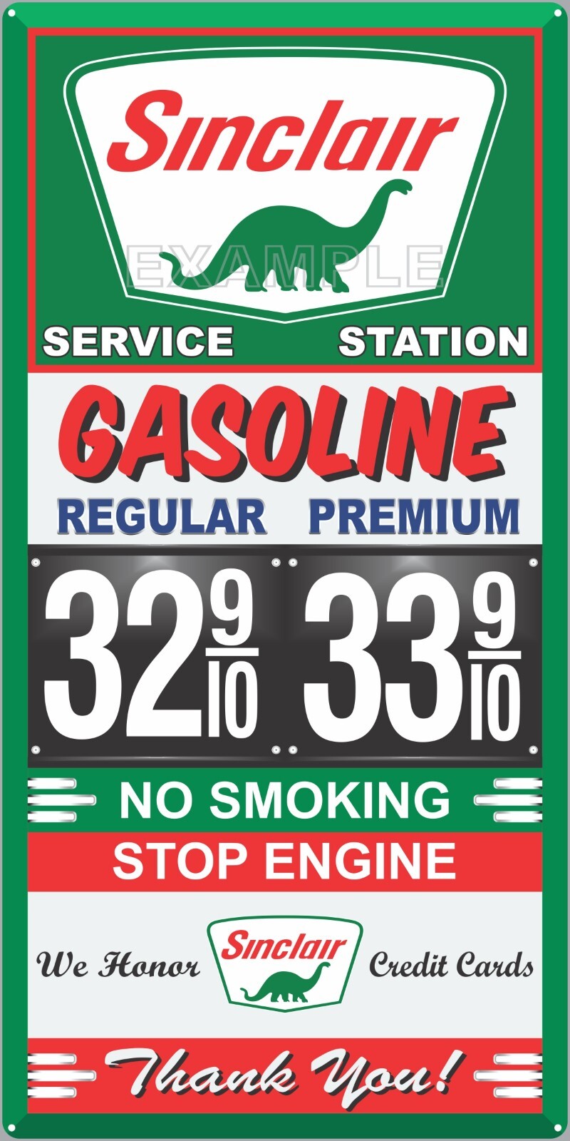 SINCLAIR GAS STATION PRICE PER GALLON OLD PUMP SIGN REMAKE ALUMINUM SIZE OPTIONS