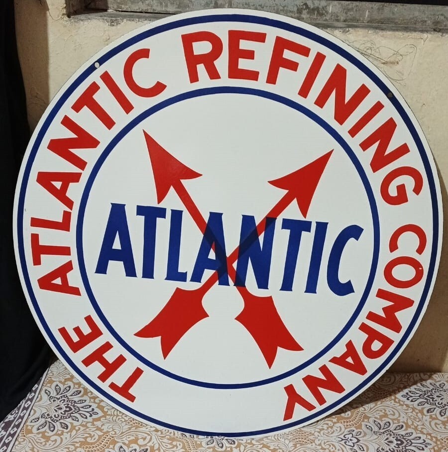 Atlantic Porcelain Enamel Heavy Metal Sign 30 Inches Double Side