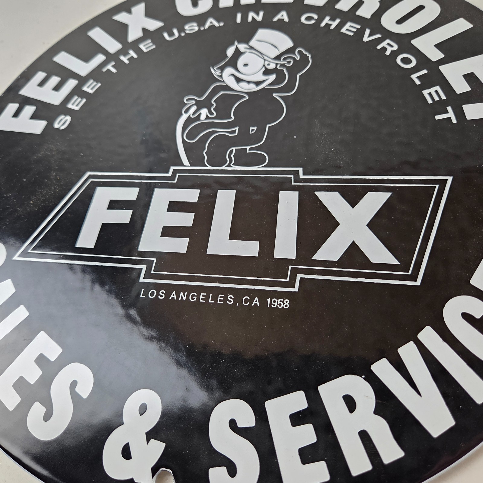 Vintage Chevrolet Sign – Service Gas Pump Chevy Felix the Cat Porcelain Sign