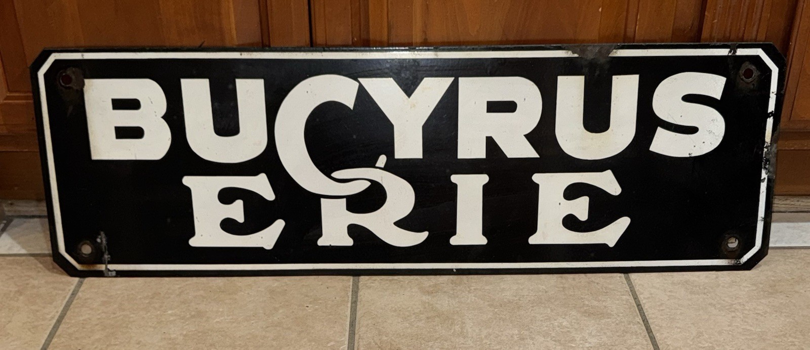 1940’s Bucyrus-Erie Porcelain Sign Heavy Equipment Dealer 10.75” x 35.25”