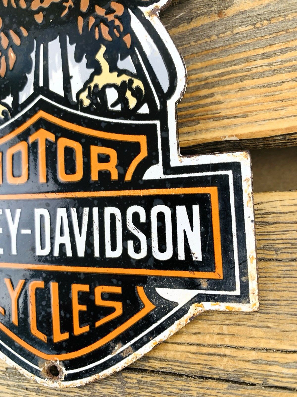 VINTAGE 12×9″ HARLEY-DAVIDSON MOTORCYCLES GASOLINE GAS MOTOR OIL PORCELAIN SIGN
