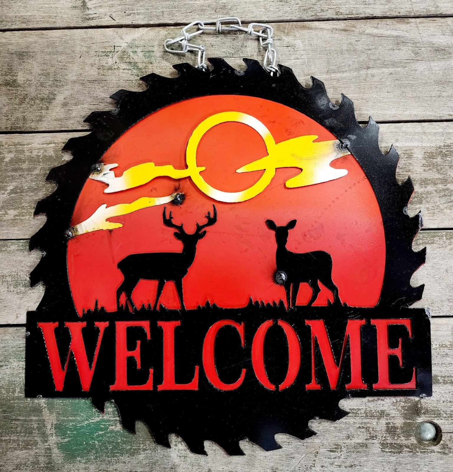 Metal Sign WELCOME Lodge Man Cave Home Decor Recycled DEER