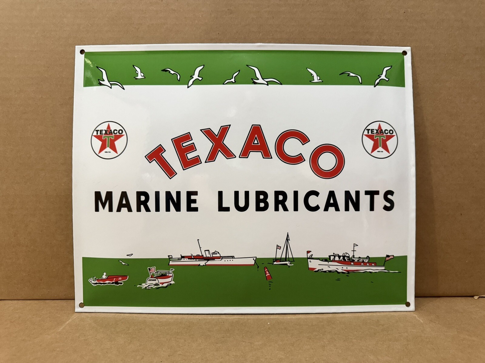 Vintage Texaco Marine Lubricants Porcelain Sign Gas Oil Garage Wall Decor Boat