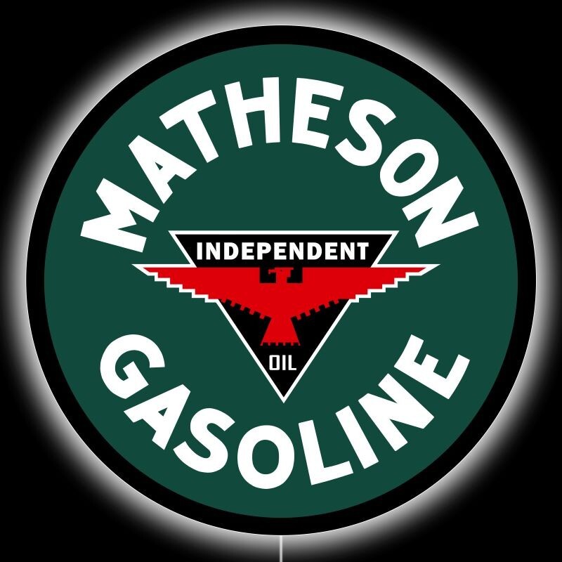 Matheson Gasoline, Independent Oil NEW LED Hanging Lighted Sign: 23″ Dia. Round