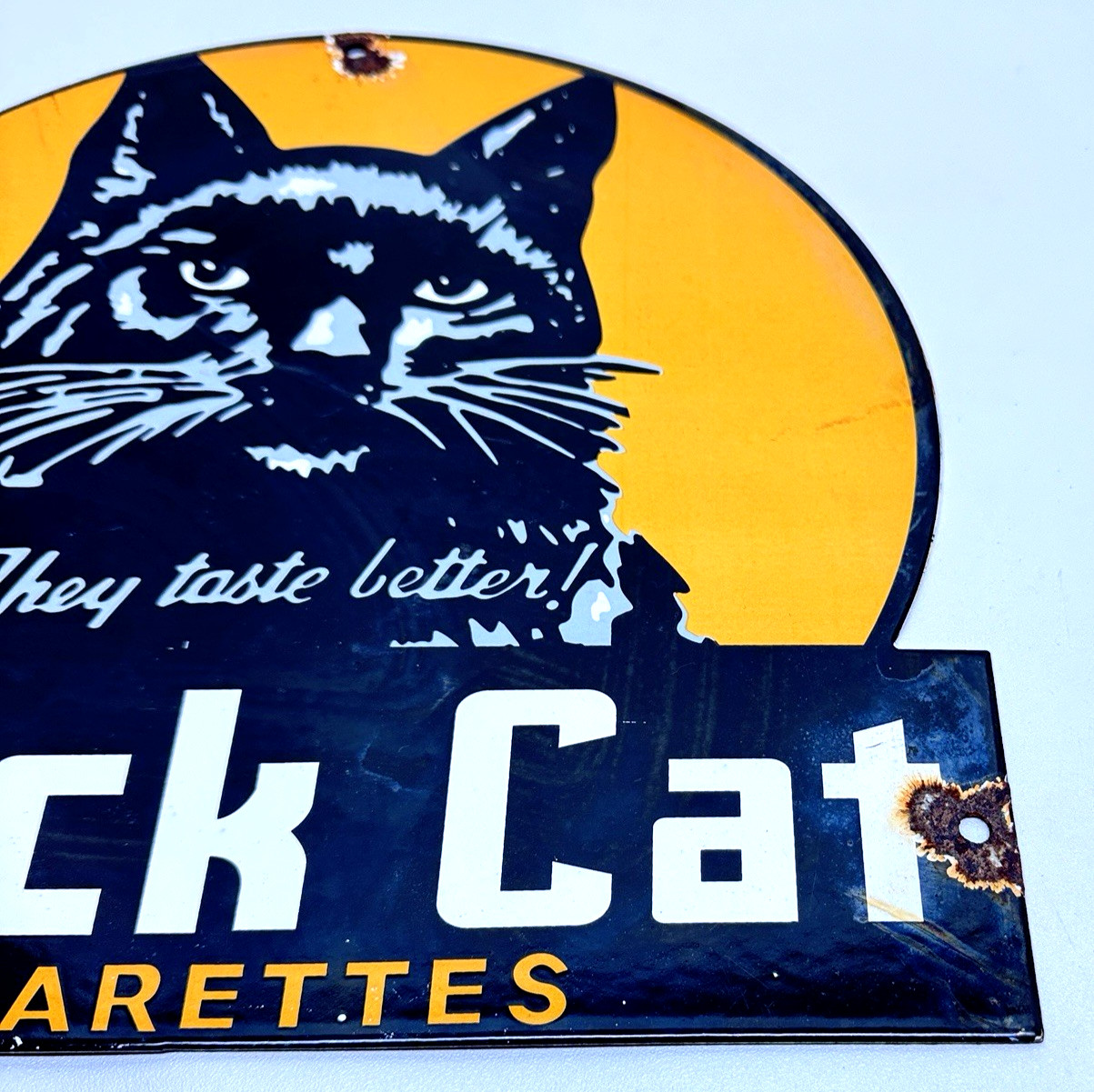 Black Cat Cigarettes – Vintage Porcelain Sign – Service Station Advertisement