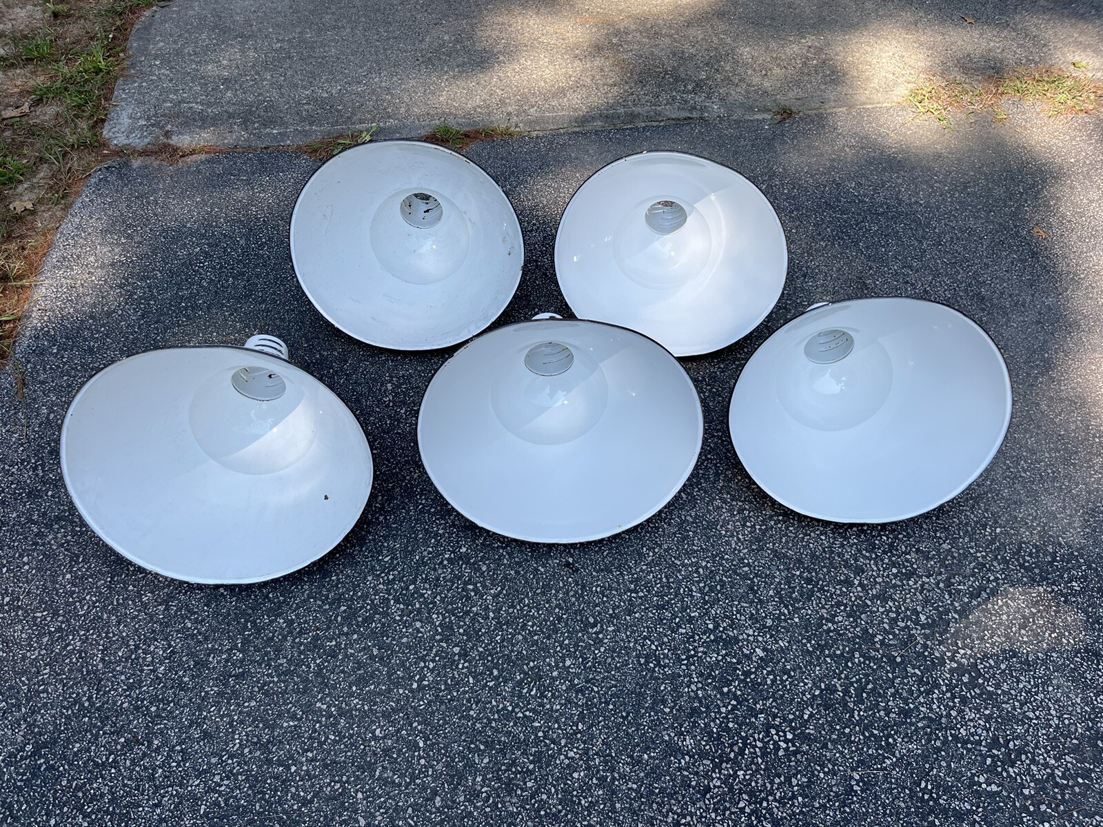5 Vintage White Porcelain Service Station Lights