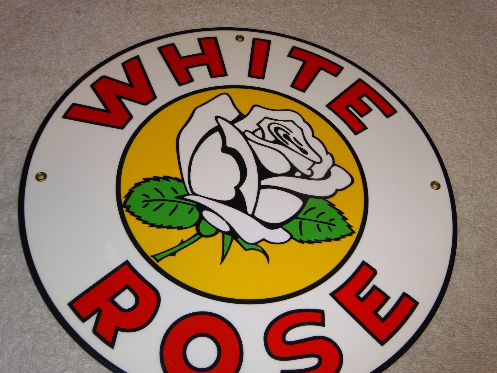 VINTAGE ENARCO WHITE ROSE GASOLINE 11 3/4″ PORCELAIN METAL CANADA GAS & OIL SIGN