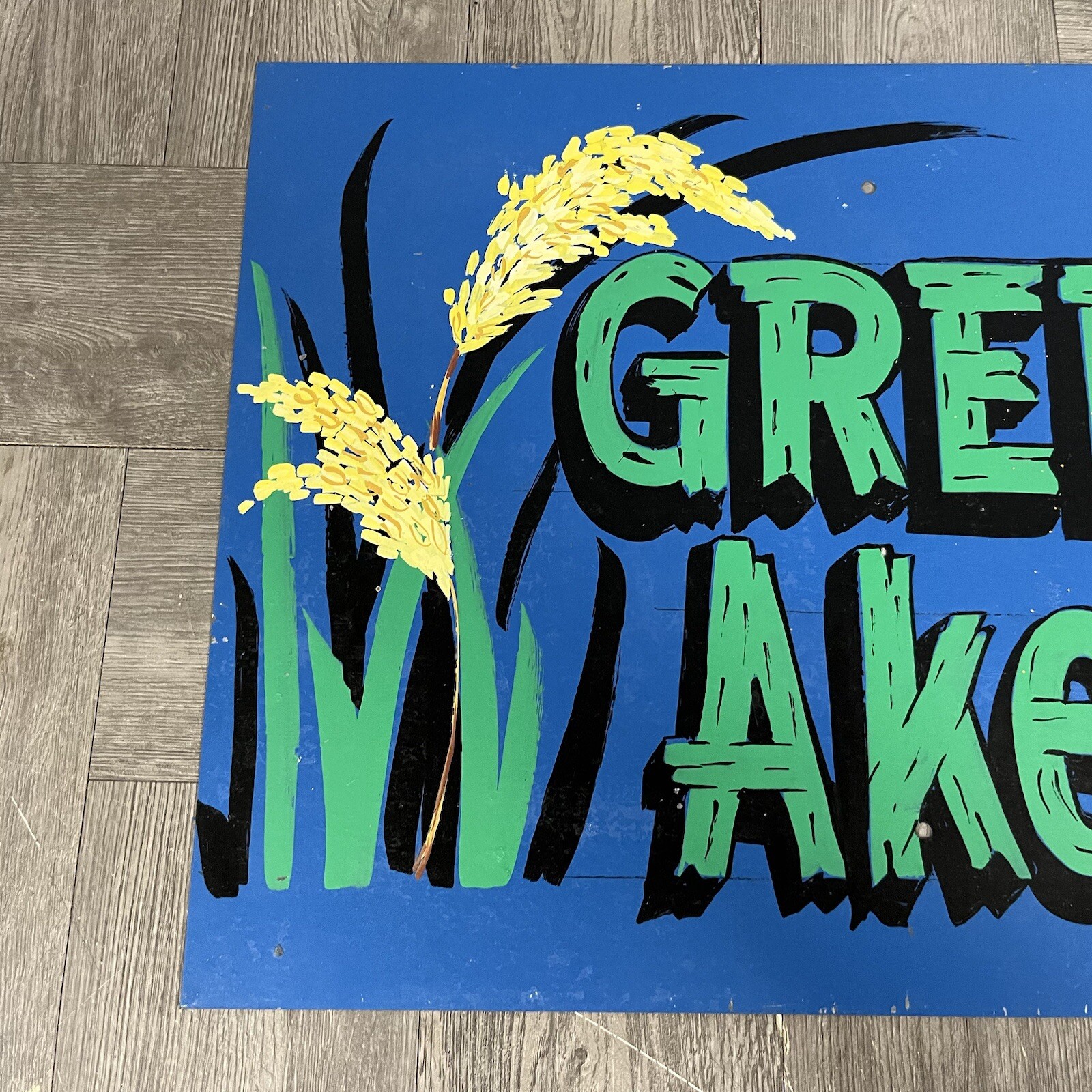 Vintage Green Akers (acres) Sign Hand Painted Folk Art Garden Greenhouse 16″x12″