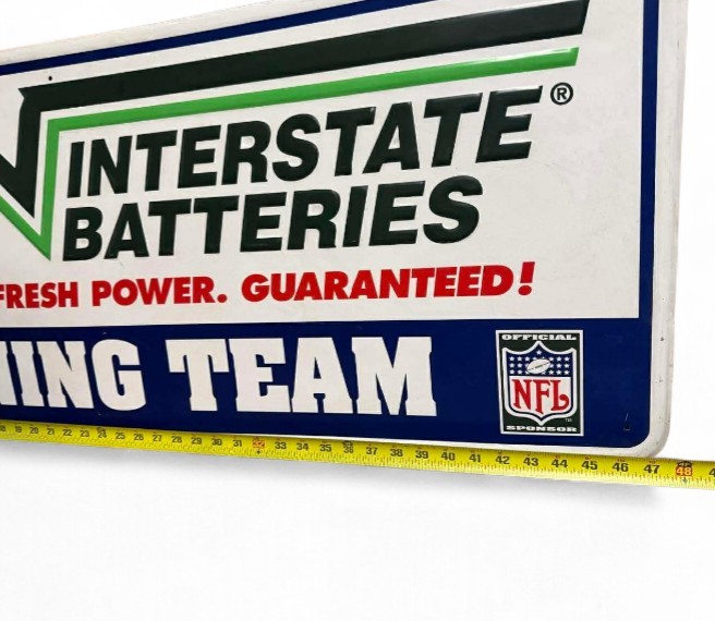 Vintage Metal NFL Interstate Batteries “Winning Team” Advertising Sign Auto Shop
