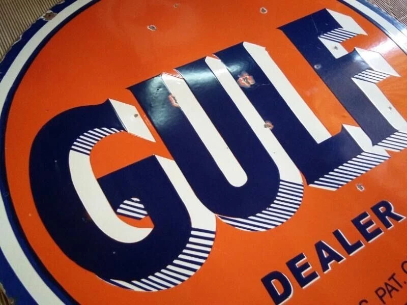 PORCELIAN GULF DEALER ENAMEL SIGN SIZE 30X30 INCHES DOUBLE SIDED