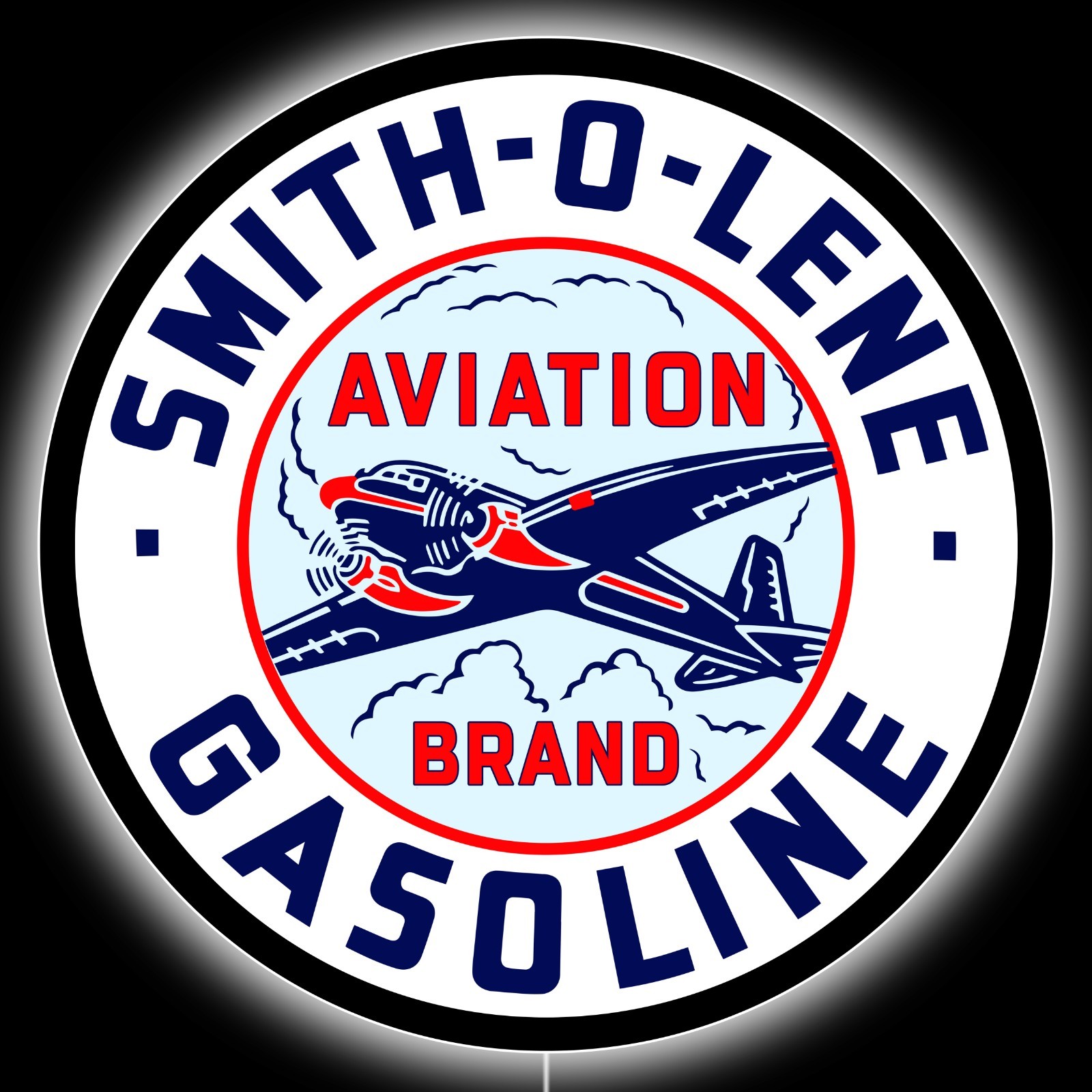 Smith O Lene Aviation Brand Gasoline LED Hanging Lighted Sign: 36″ Dia. Round