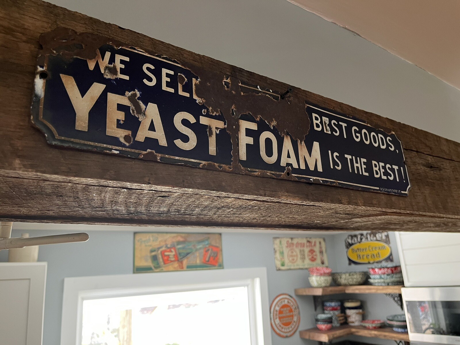 Yeast Foam Original Porcelain Sign Blue White Kitchen Food Advertising Only Best