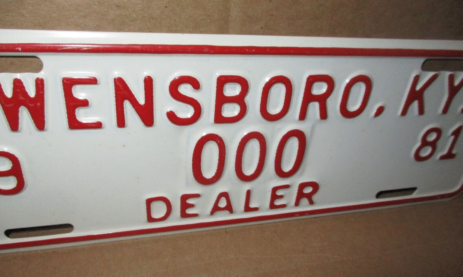 OWENSBORO KY — 000 Dealer Tag — OLD ORIGINAL VINTAGE SIGN – 1981 License PLATE