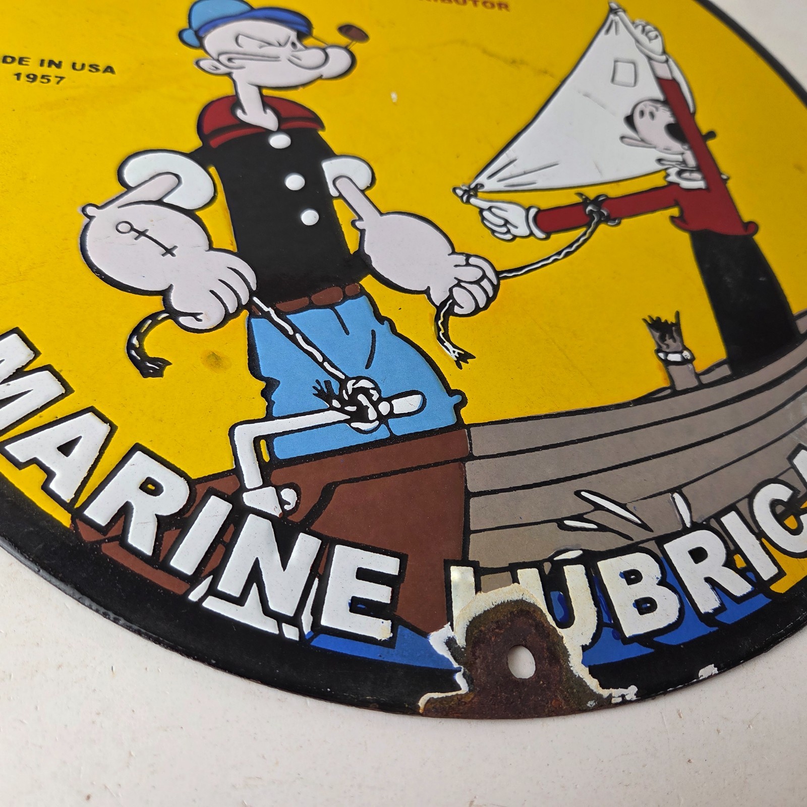 Vintage Shell Gasoline Sign – Popeye & Olive Gas Service Station Porcelain Sign