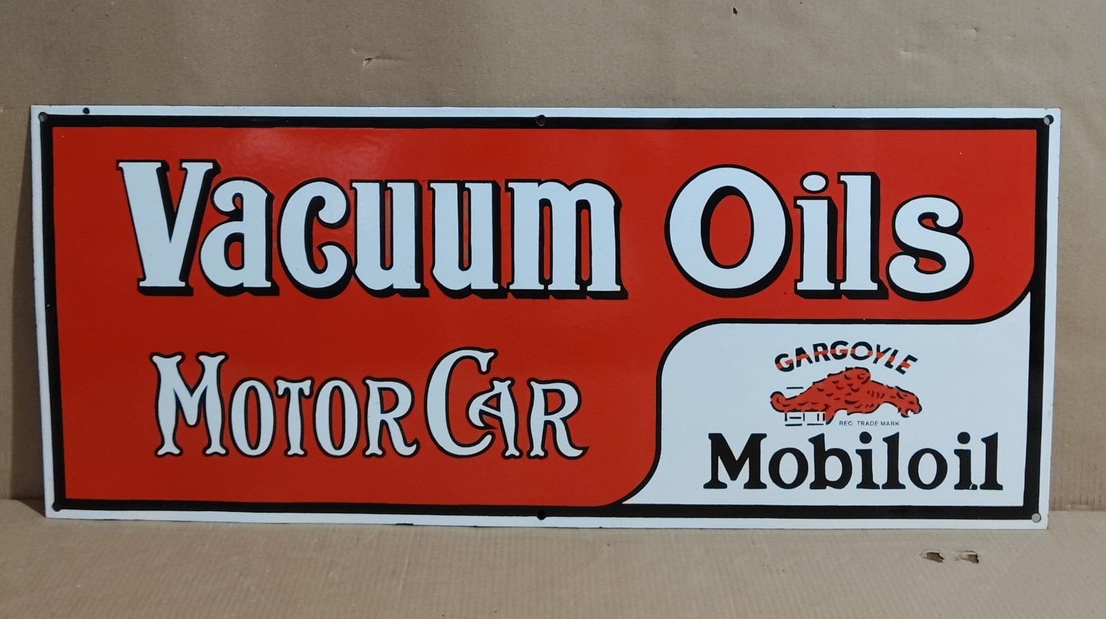 Vacuum oils Motor Car Porcelain Enamel Sign 36 x 15 Inches 1 Sided