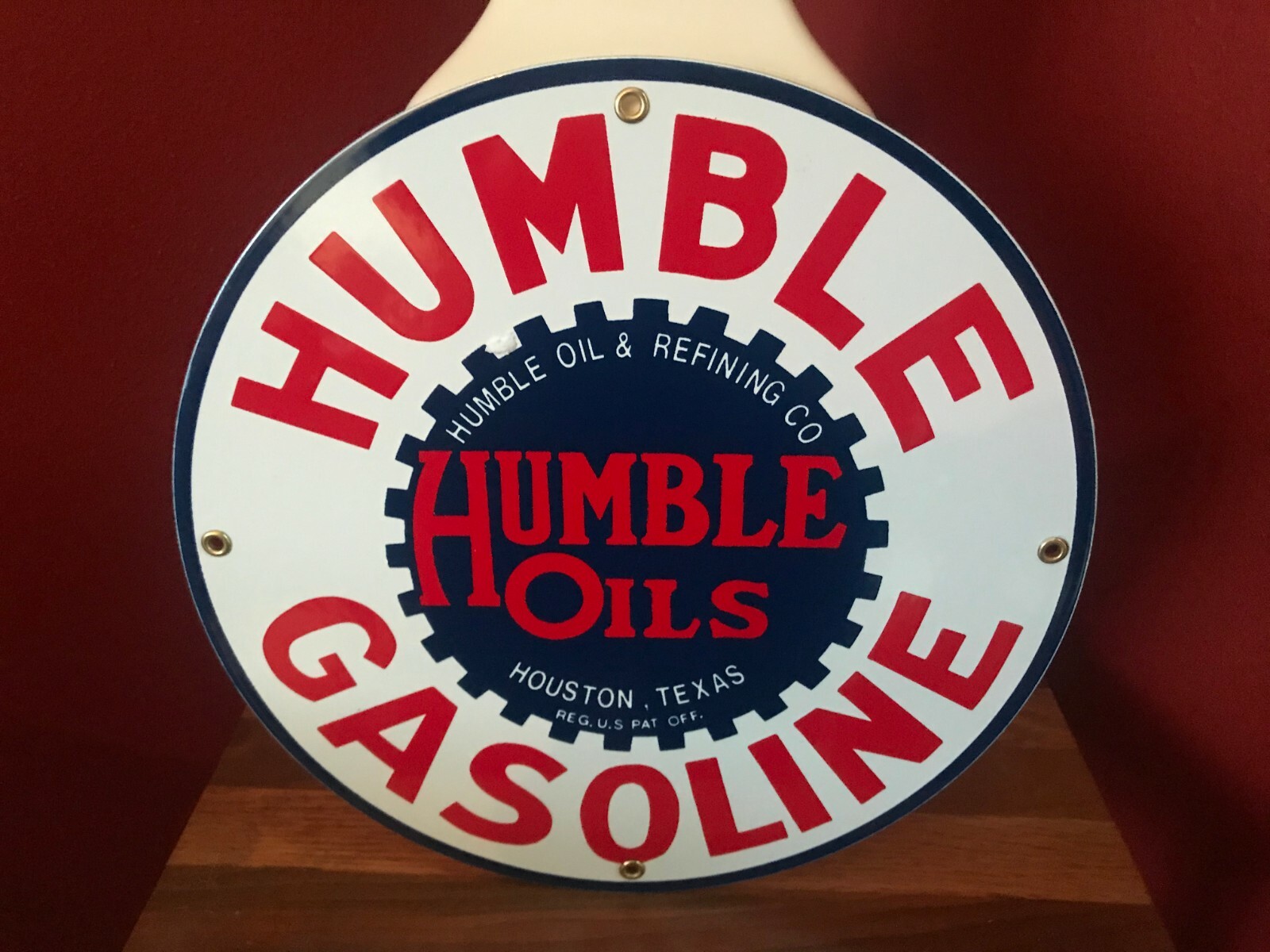 classic HUMBLE GASOLINE – heavy DUTY 18 GAUGE metal porcelain sign HOUSTON TEXAS
