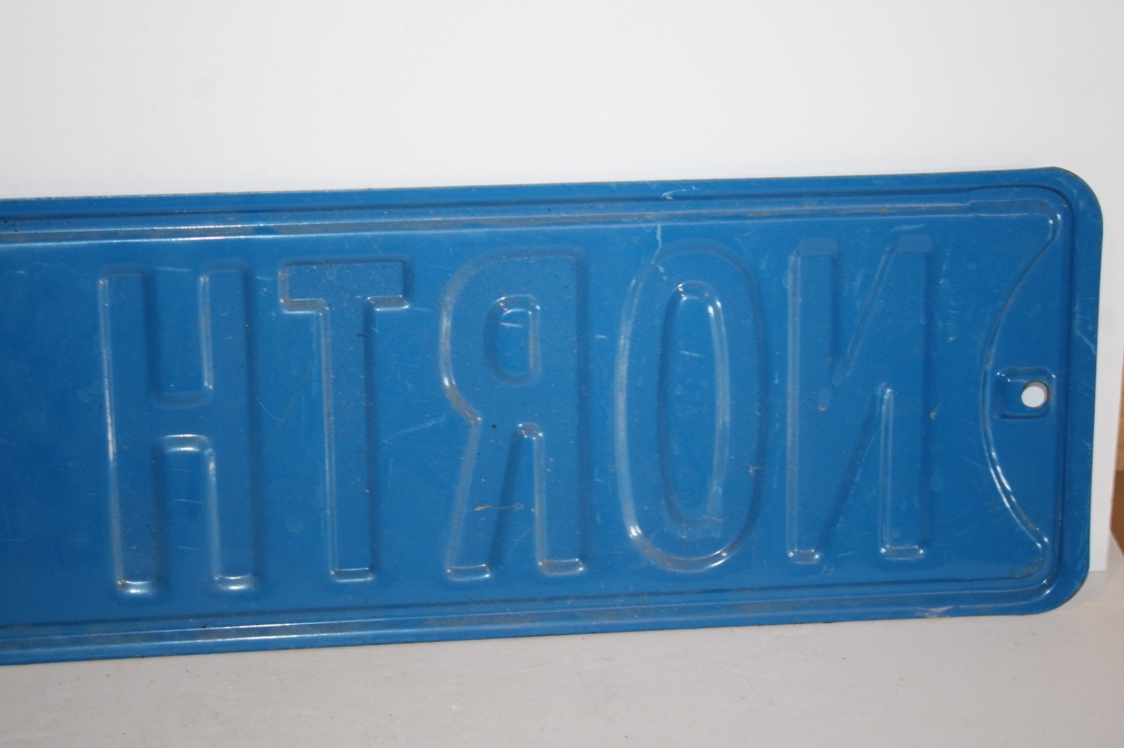 Vintage Minnesota North Shore Street Sign Embossed Steel Blue White