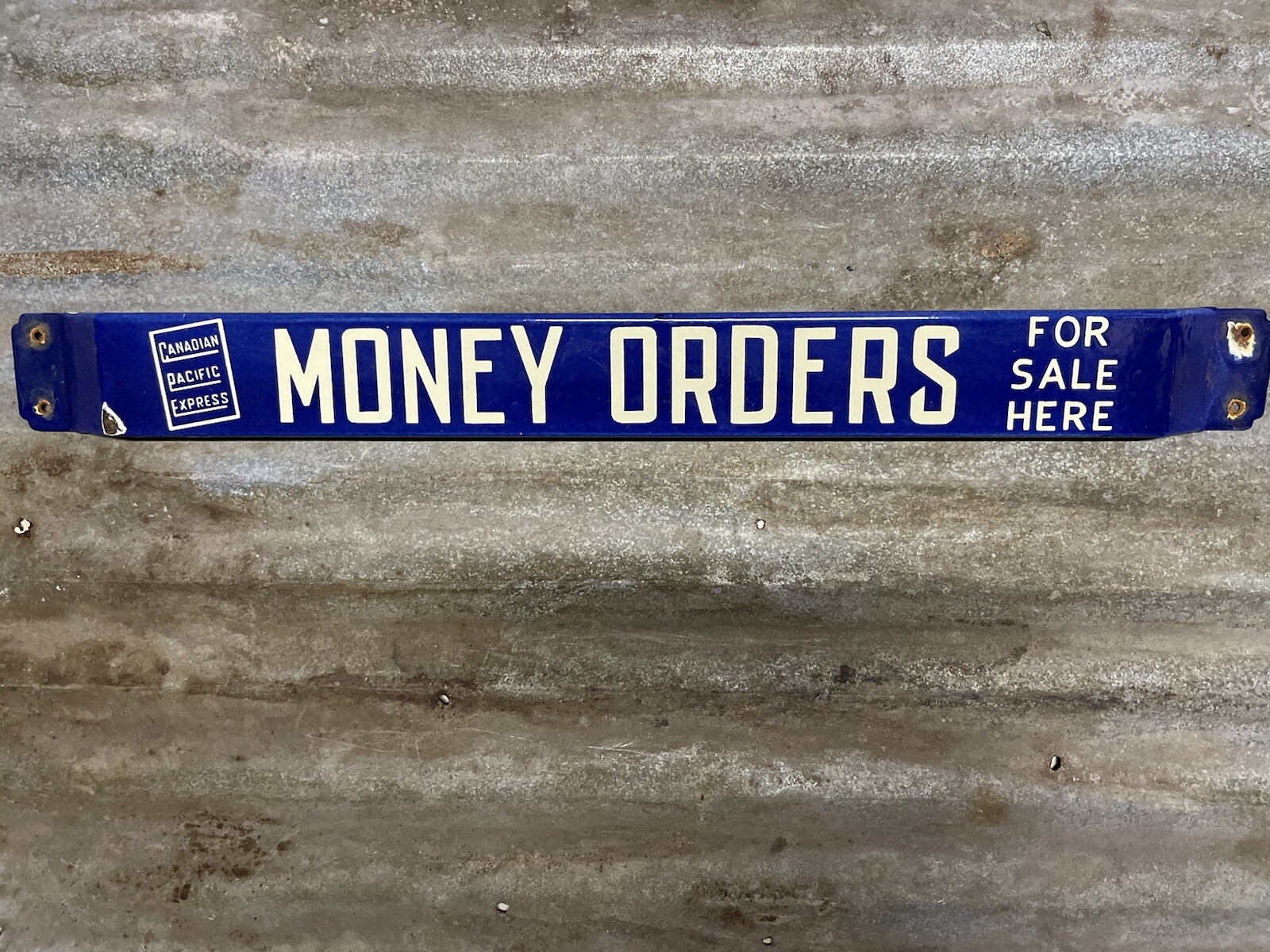 CANADA PACIFIC EXPRESS VINTAGE PORCELAIN SIGN MONEY ORDERS BANK CASH DOOR BAR
