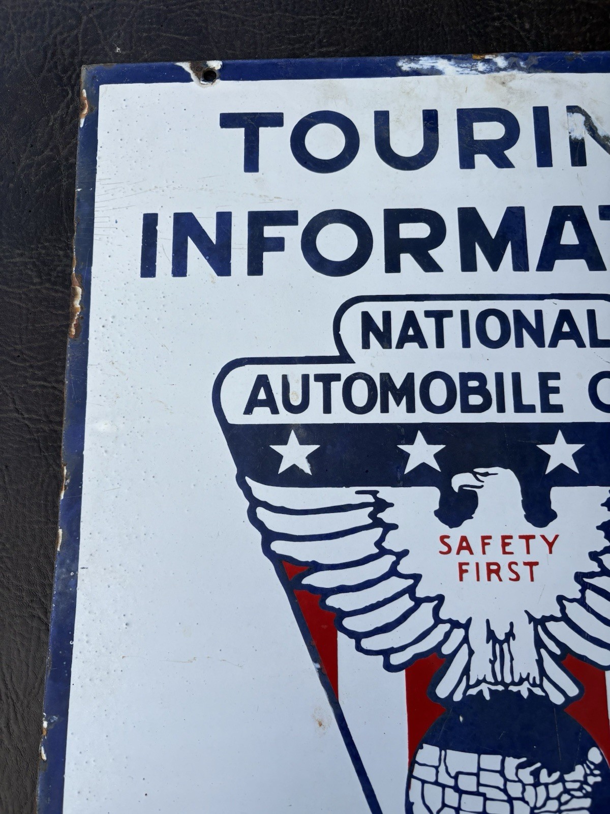 RARE 1930s-40s PORCELAIN NATIONAL AUTOMOBILE CLUB TOURING INFORMATION AGENT SIGN
