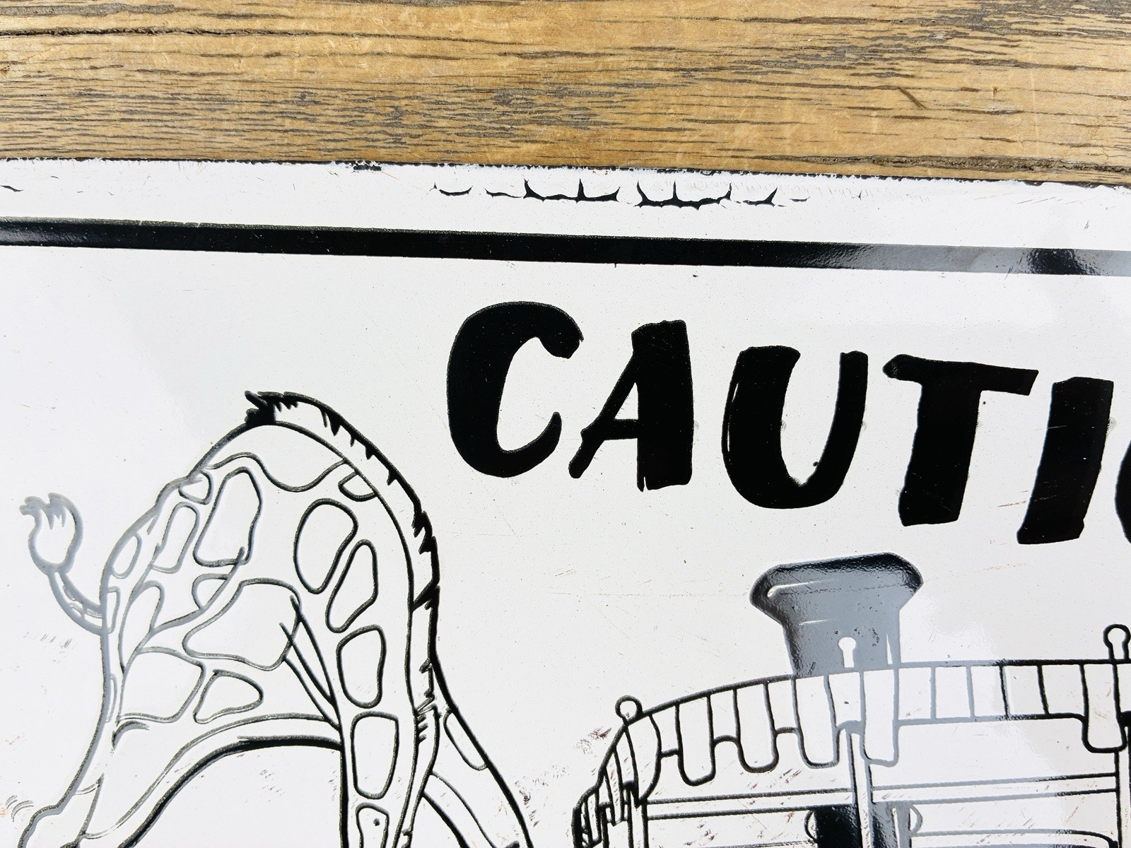 VINTAGE 12×9″ CAUTION! WATCH THE GAP OIL PORCELAIN PUMP STATION GASOLINE SIGN