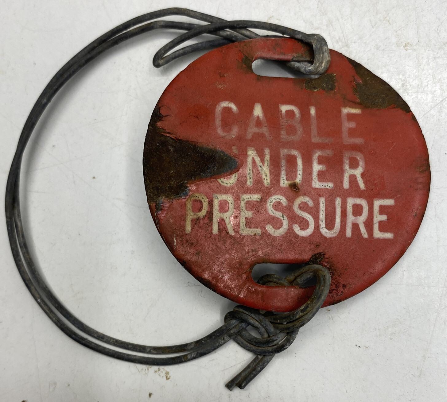 1950’s Esso Cable under pressure Curved Small Porcelain Enamel Tanker Tag 3 inch