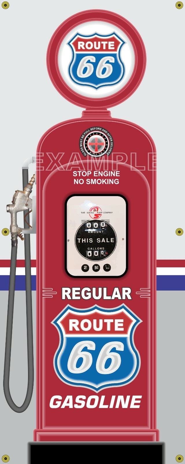 ROUTE 66 GAS PUMP WAYNE 50s STYLE REGULAR PREMIUM OR SET 2 X 5 REMAKE BANNER