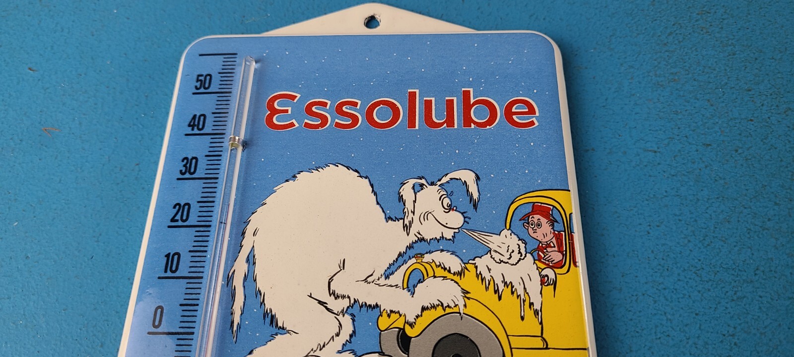 Vintage Esso Porcelain Sign – Esso Lube Gasoline Pump Ad Sign On Thermometer