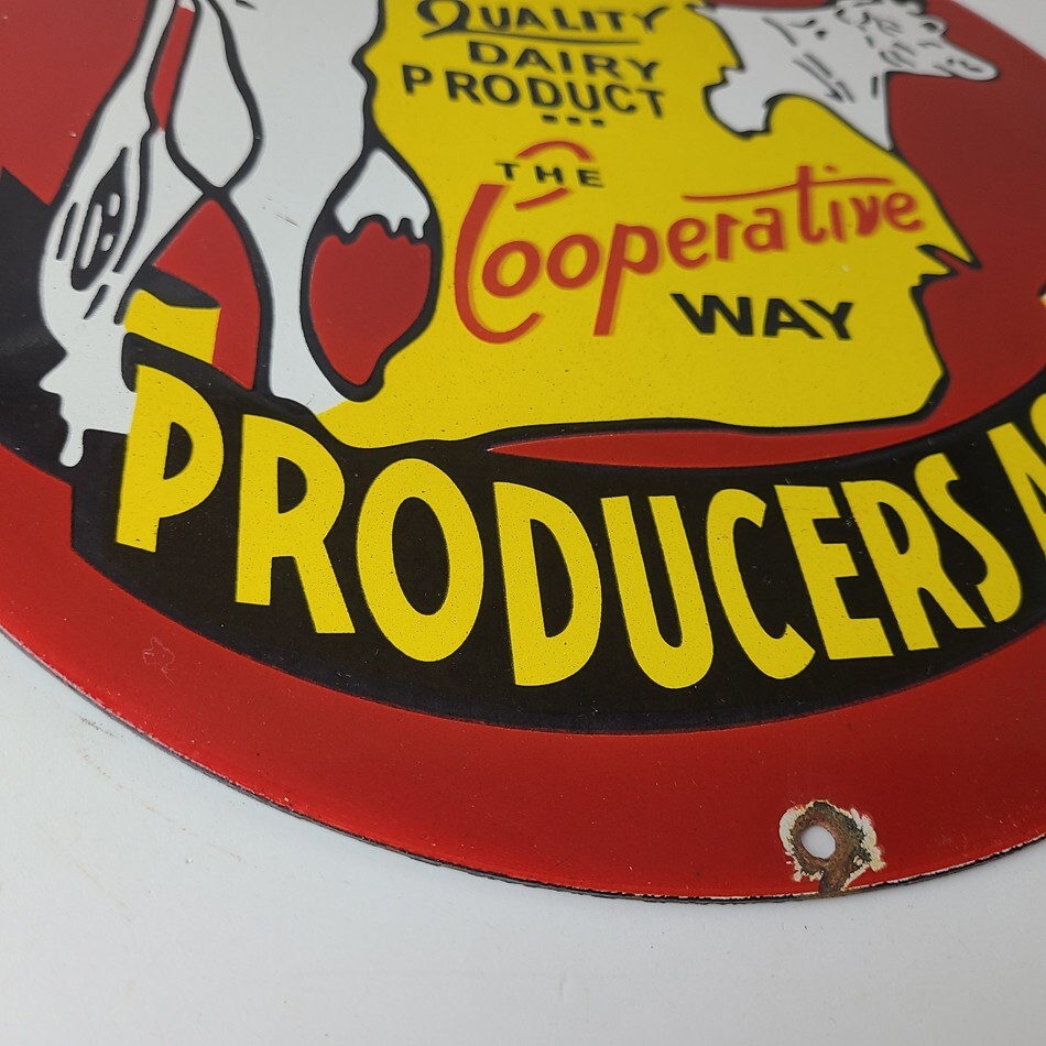 Vintage Michigan Milk Sign – Dairy Cow Porcelain Diner Gas Pump Sign