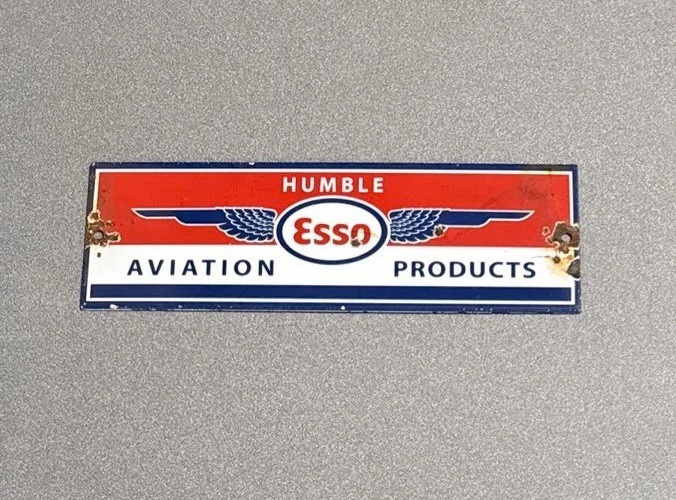 VINTAGE 11” ESSO HUMBLE AVIATION PORCELAIN SIGN CAR GAS TRUCK MOTORCYCLE