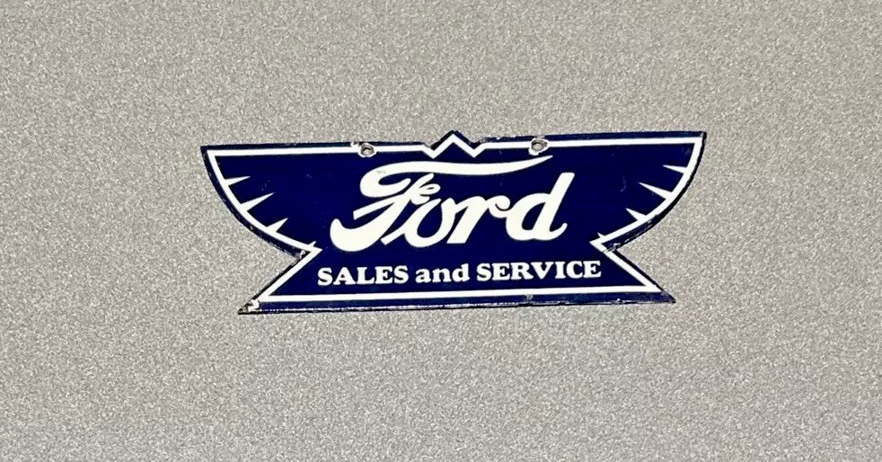 VINTAGE FORD WINGS SALES SERVICE PORCELAIN SIGN CAR GAS OIL TRUCK