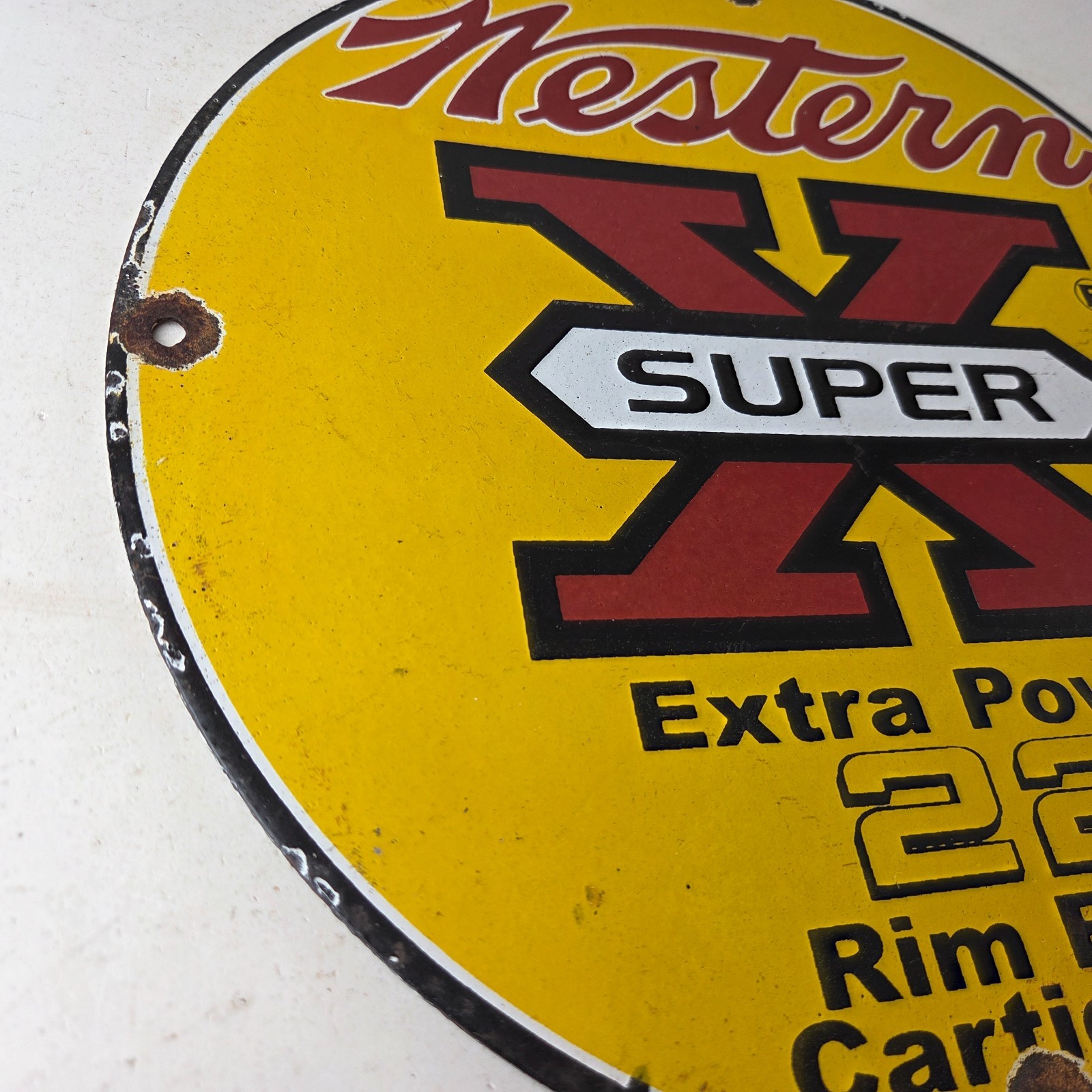 Vintage Western Ammo Firearms Sign – 22 Super X Gun Shop Porcelain Gas Pump Sign