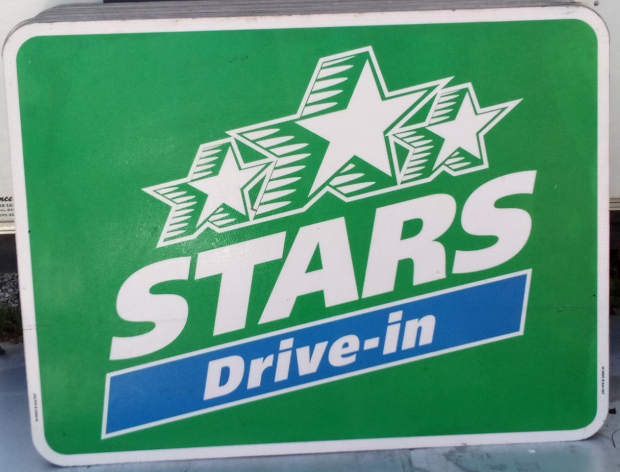 AUTHENTIC RETIRED ADVERTISING HWY EXIT SIGN STARS DRIVE IN 48X36 A98