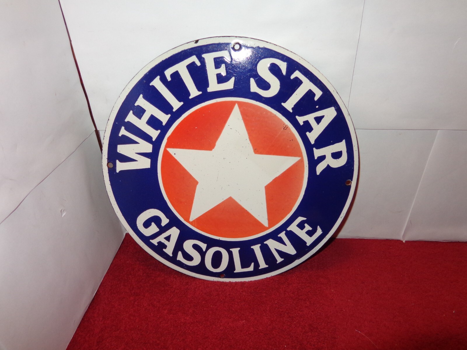 12 in WHITE STAR GASOLINE ADVERTISING SIGN HEAVY DIE CUT METAL PORCELAIN -S 319C
