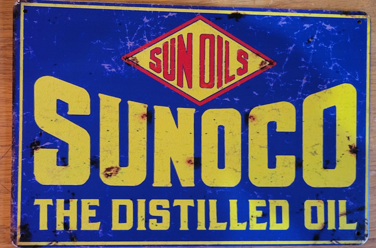 Retro Vintage Man Cave 8×12 Gas Station Auto Tin Sign Sun Oils Sunoco Distilled