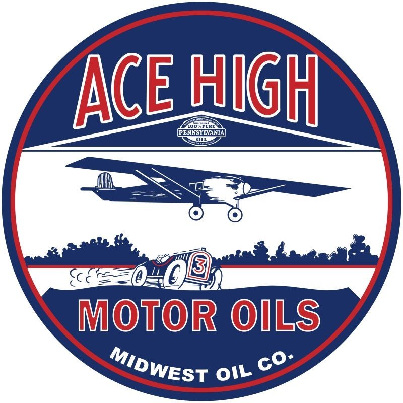Midwest Oil Co. ACE HIGH Motor Oil NEW USA Steel Sign 24″ Dia. Round