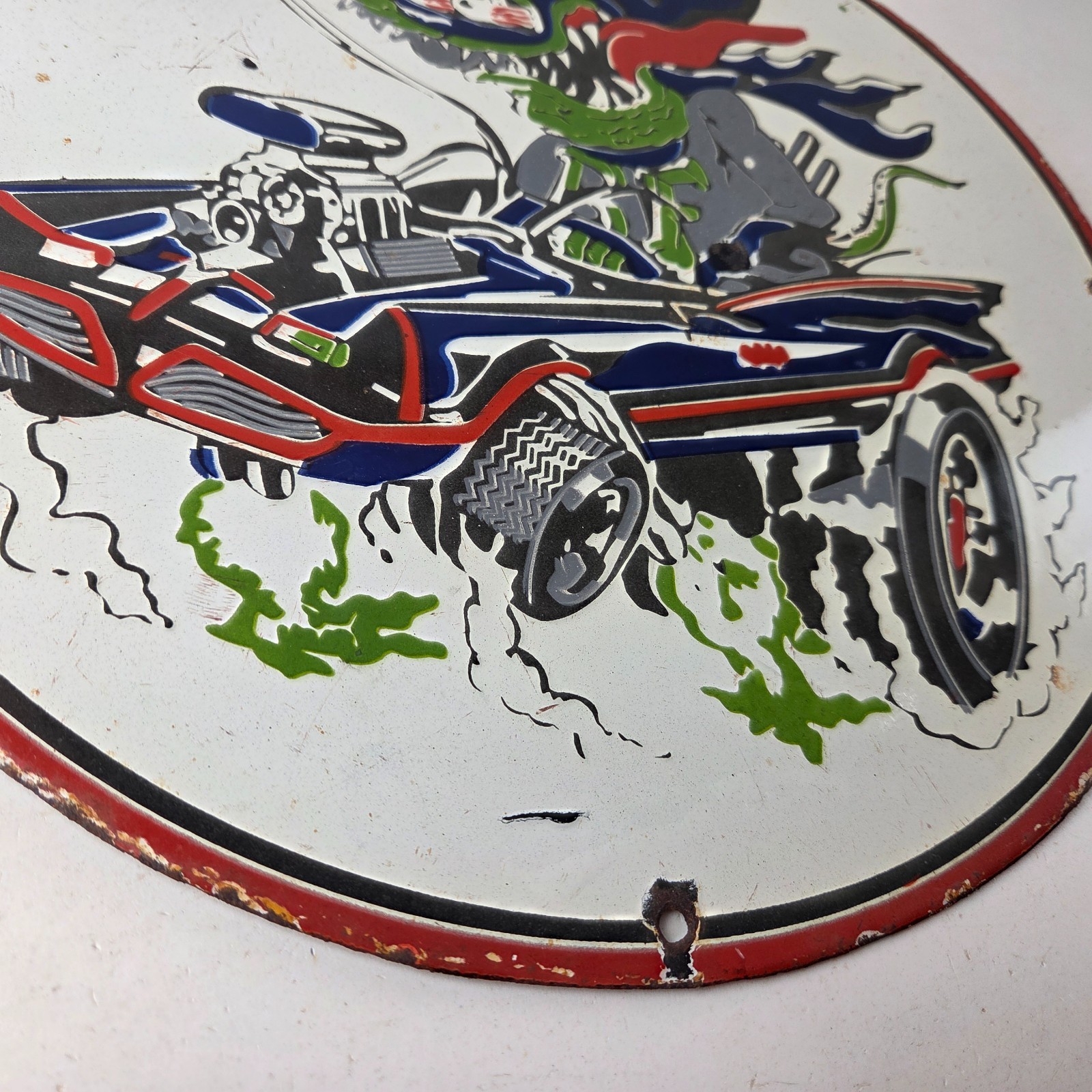 Vintage Rat Fink Hot Rod Batmobile Porcelain Sign – Kustom Fink Batman Sign