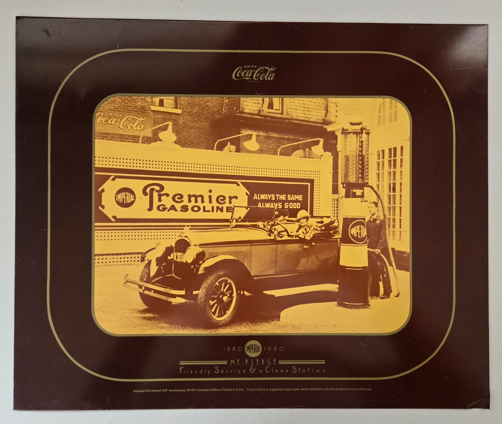 Vtg. 1980 Imperial Oil 100th. Anniversary Coca Cola Litho On Metal Sign 16×13