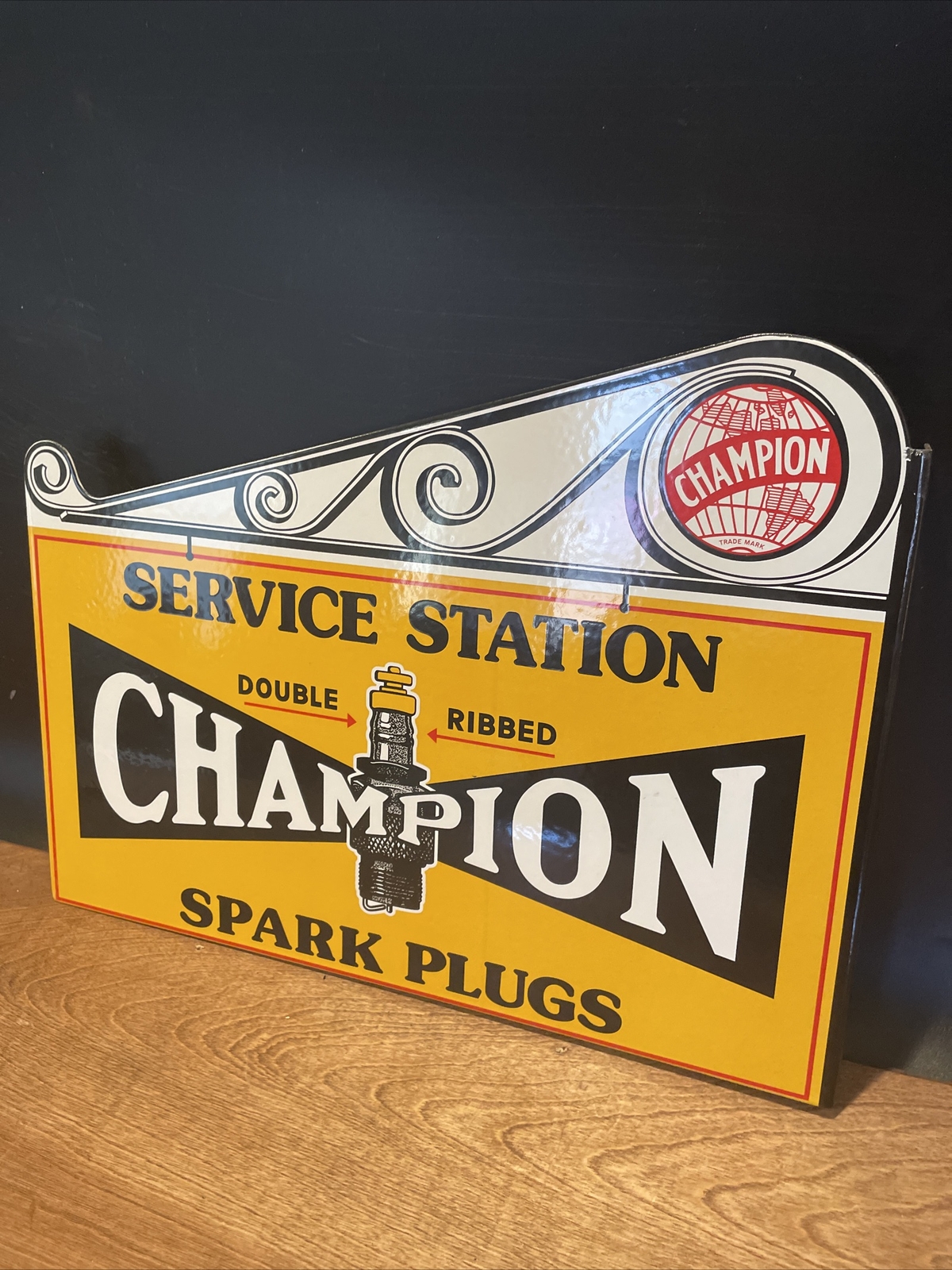 FLANGED VINTAGE ”CHAMPION SPARK PLUGS’ 15X12 INCHES PORCELAIN SIGN