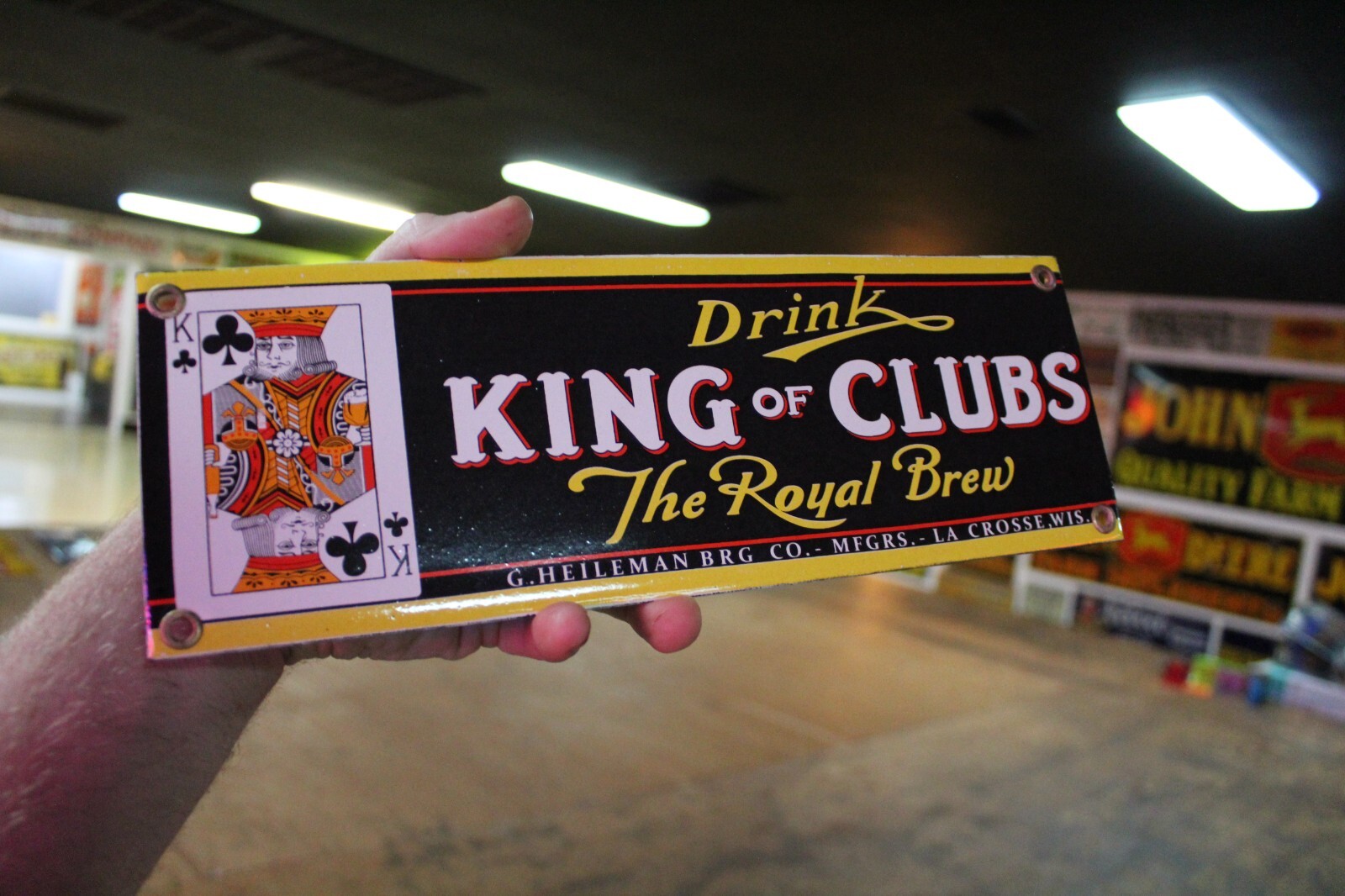 KING OF CLUBS BEER LA CROSSE DEALER PORCEALIN METAL SIGN WISCONSIN CARDS BREW 66