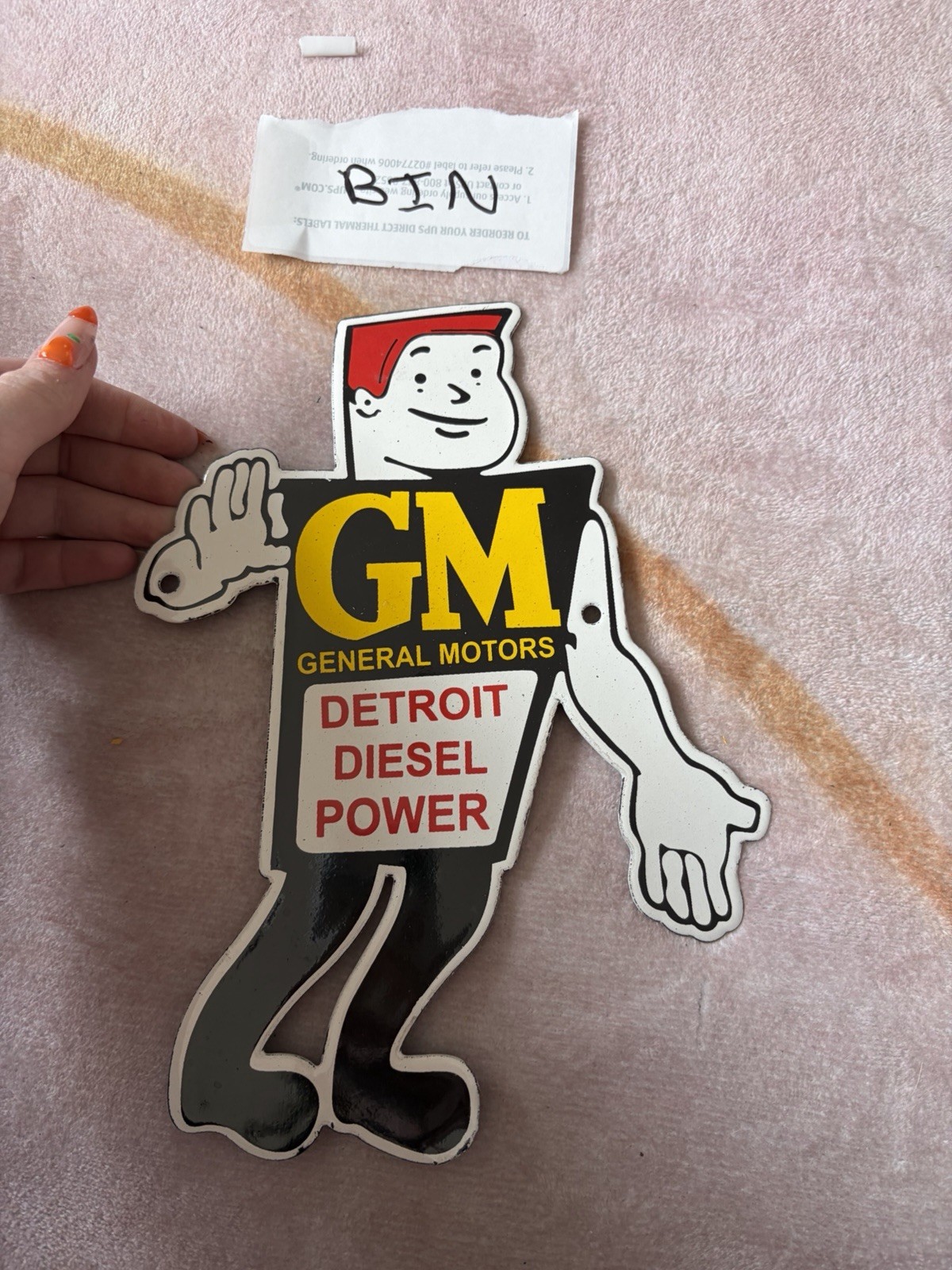 Porcelain Gm Diesel Guy Facing Right Sign