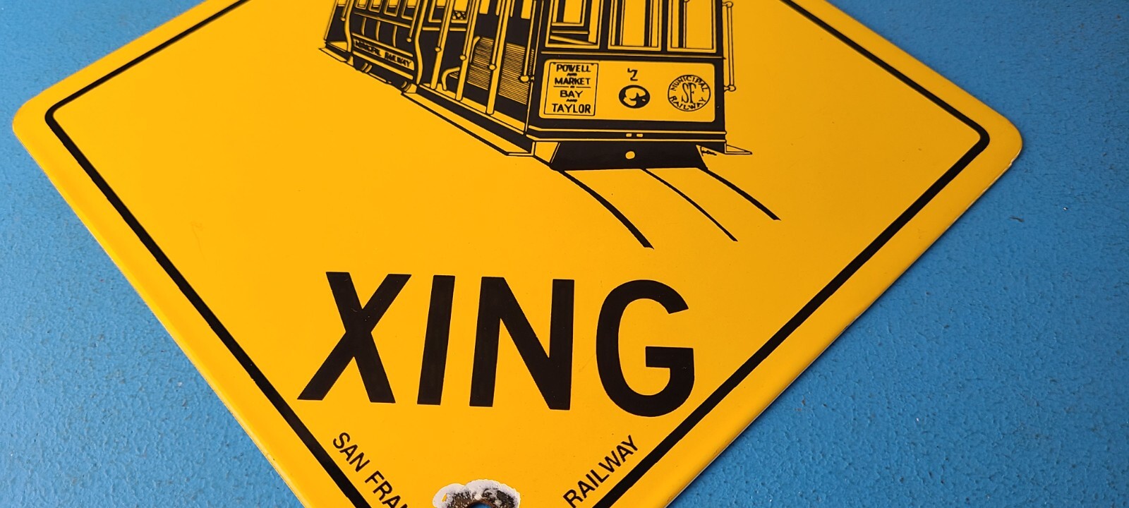 Vintage SFO Municipal Railway Sign – XING Trains Railway Porcelain Gas Pump Sign
