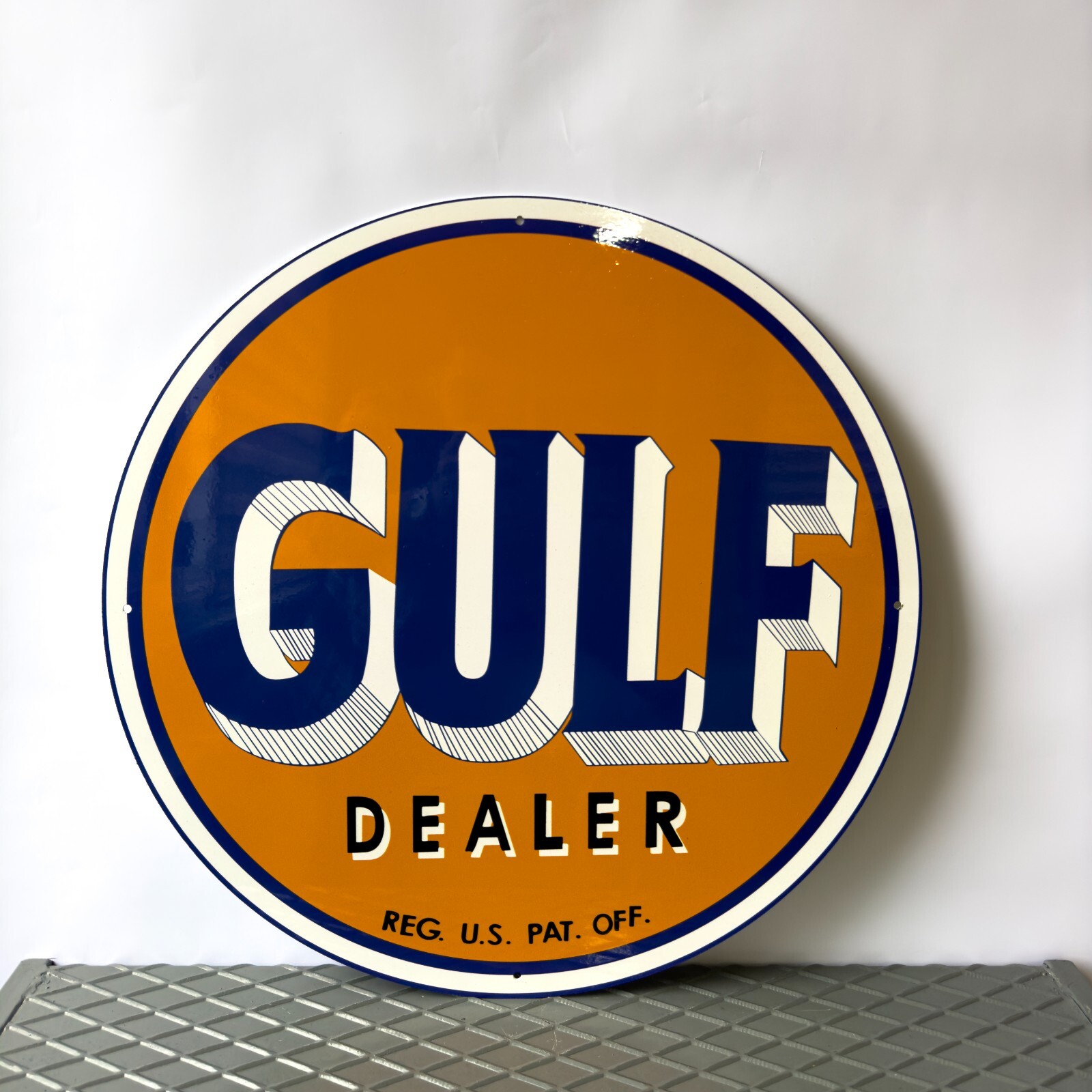 Vintage Gulf Gasoline Sign – XL Oil Station Sign – Heavy Plate • 19.7″ (50cm)