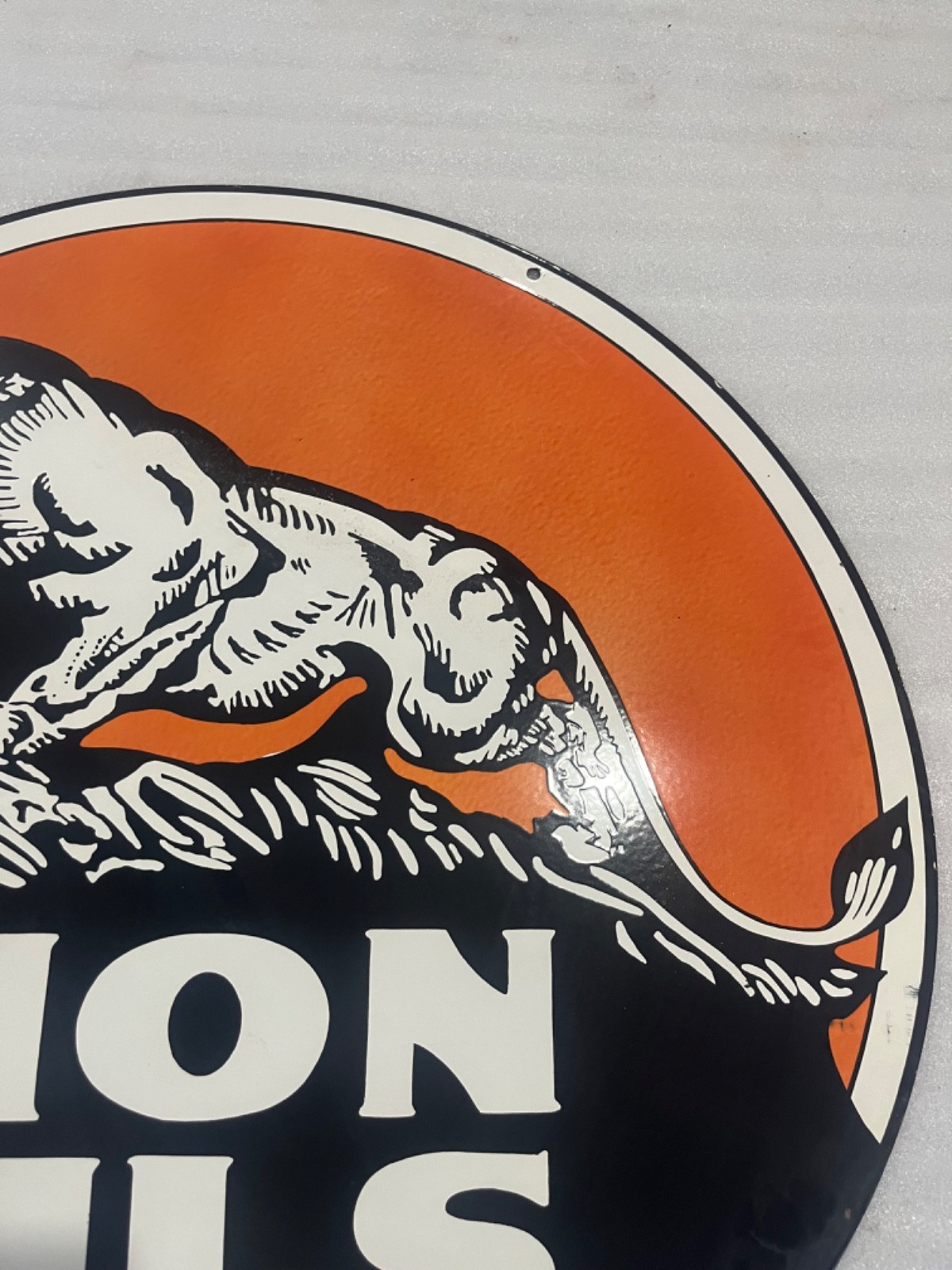 LION OILS & GAS PORCELAIN ENAMEL SIGN 30″ DSP.